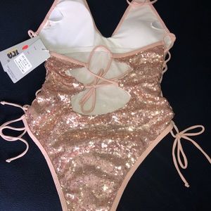 Rose Gold Sequin One Piece bathing suit (bodysuit)